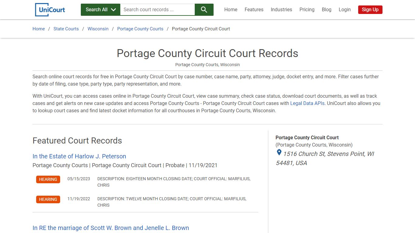 Portage County Circuit Court Records | Portage | UniCourt